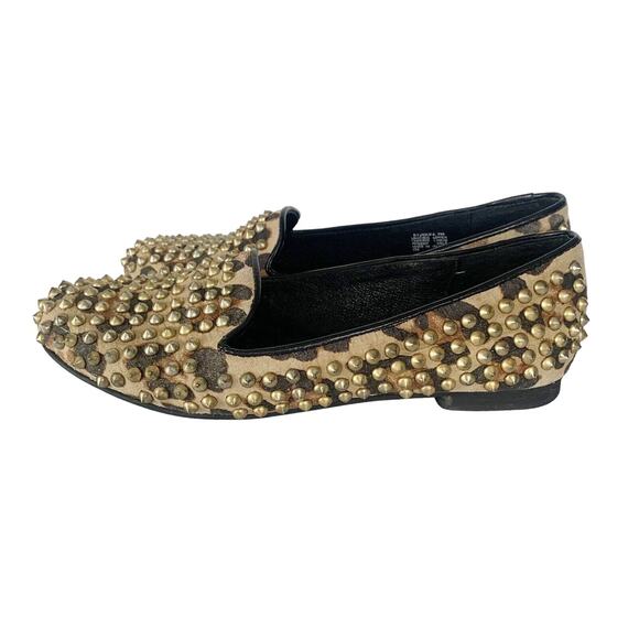STEVE MADDEN Studly Flats Leather Gold Studs Animal Print Loafer Women's Size 7M - Picture 6 of 11